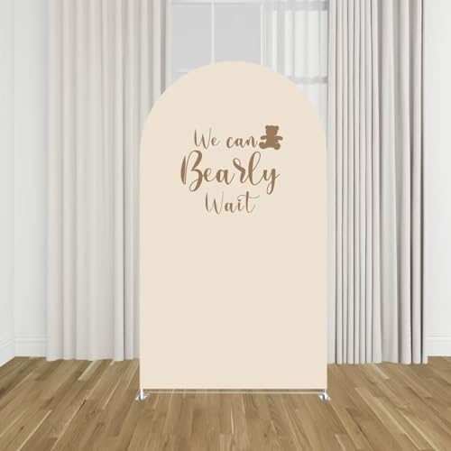 Beige Arch Backdrop Covers We Can Bearly Wait Theme Arch Stand Fabric Cover for Birthday Baby Shower Cake Table Supplies Decoration (4x7.2FT) - Image 3