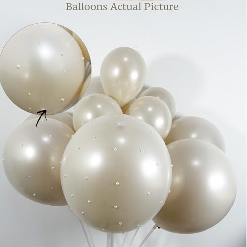 Pearl Balloon Arch Kit with 107pcs Double Layer Sand White Balloons & 610 Pearl Stickers, Wedding Balloon Garland Arch for Bridal Shower Baby Shower Engagement Birthday Decorations (Pack of 2) - Image 4