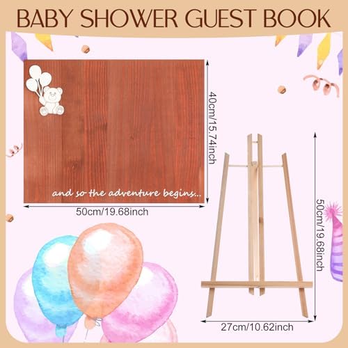 GlikCeil Baby Shower Guest Book Alternatives Baby Keepsake Gender Reveal Welcome Baby Shower Sign Wooden Signature Frame Pregnancy Decor with 4 Pens for Baby Shower Party Decorations (Bear) - Image 2