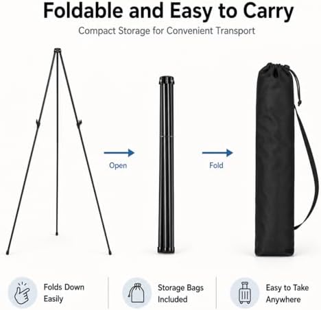 3 Pack Easel Stand for Sign, 63 Inch Portable Display Easel Stand, Black Metal Floor Easel for Wedding Welcome Sign, Poster Board, Party, Presentation, Event Display with Storage Bags - Image 4