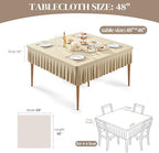 2 Pack Natural Spandex Tablecloths for 48x48 Inch Square Tables, Stretch Fitted Table Clothes with Pleated Ruffle Skirt for 48” Table, Wrinkle Free and Elastic, for Party Kitchen Home Dining - Image 4