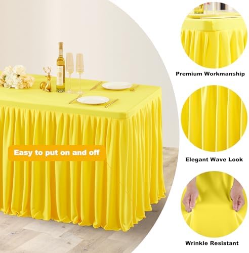 Wish Care Yellow Polyester Table Clothes for 8 Foot Rectangle Tables, Wrinkle Free Fitted Table Cover with Pleated Ruffle Table Skirt for Birthday Party Wedding Trade Show Event Display - Image 6