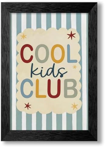Black Framed 24x36 inch Trendy Preppy Blue Striped Wall Art Cool Kids Club Quotes Poster Modern Funny Toddler Canvas Prints for Kids Playroom Bedroom Wall Decor by Medpol