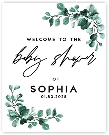 Andaz Press 16x20 Inch Canvas Welcome to Baby Shower Sign Personalized, Gender Neutral Greenery Eucalyptus Customized Baby Shower Sign Board for Easel, Custom Baby Shower Sign Entrance Decorations by AndazPress