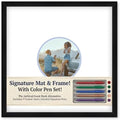 CountryArtHouse Signature Keepsake Frame - Circle Mat Window - Black Wood Genuine Hardwood 20x20 8x8 Photo - Sky Blue Border Mat - Gel Pens Included for Guest Signing by CountryArtHouse