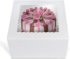 O'CREME White Square Cake Box 8 x 8 x 5 Inch, with Scalloped Window, Kraft Paperboard Bakery Box with Auto-Popup Window - Pack of 25 by OCreme