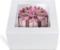 O'CREME White Square Cake Box 9 x 9 x 5 Inch, with Scalloped Window, Kraft Paperboard Bakery Box with Auto-Popup Window - Pack of 25 by OCreme