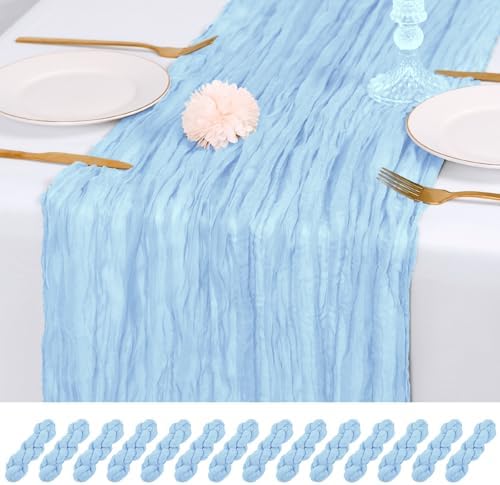 14 Pack Baby Blue Cheesecloth Table Runner 17x108 Inch Semi Sheer Boho Gauze Cheese Cloth Fabric Table Runners, for Wedding Party Baby Shower Birthday Home Decor Garden Farmhouse by Unknown