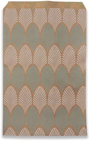 300 Qty 6" x 9" Decorative Flat Paper Gift Bags - Baby-Blue Leaf Pattern on Brown Kraft Bags - For Sales/Treats/Parties Cookies/Gifts - N'icePackaging - Image 4