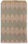 300 Qty 6" x 9" Decorative Flat Paper Gift Bags - Baby-Blue Leaf Pattern on Brown Kraft Bags - For Sales/Treats/Parties Cookies/Gifts - N'icePackaging by N%27ice+Packaging