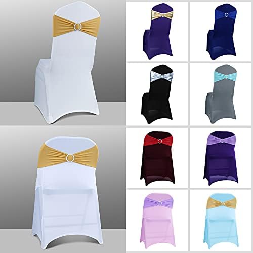 Babenest 100PCS Spandex Chair Sashes Bows for Wedding Party, Gold - Image 3