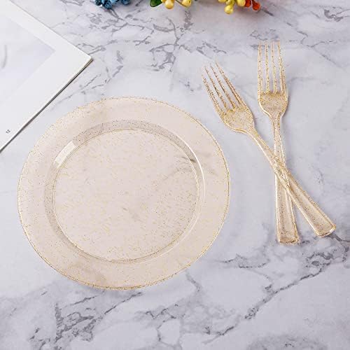 Goodluck 240Pcs 7" Round Gold Glitter Dessert Plates Set - Image 2