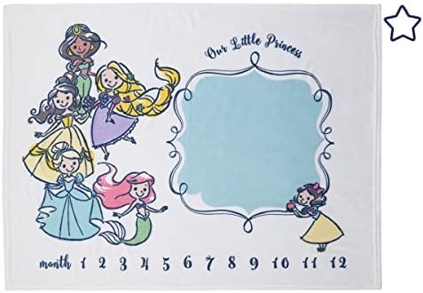 Disney Princess White, Pink, Yellow and Aqua Super Soft Milestone Baby Blanket by Disney