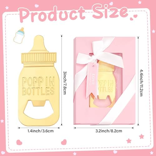 32 Pack Baby Bottle Shaped Poppin Bottle Openers - Baby Shower Favors with Gift Box, Gender Reveal Party Decorations, Wedding Souvenirs & Return Gifts for Guests (Pink) - Image 2