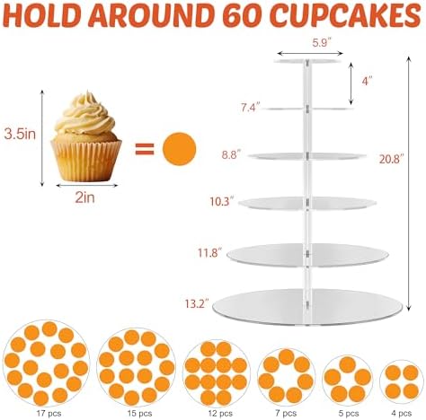 6 Tier Cupcake Stand Clear Acrylic Cupcake Tower for 60 Cupcakes - Image 4