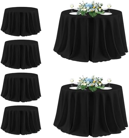 sancua Black Round Tablecloth 132 Inch Fit 54-96 Inch Tables, 6 Pack by sancua