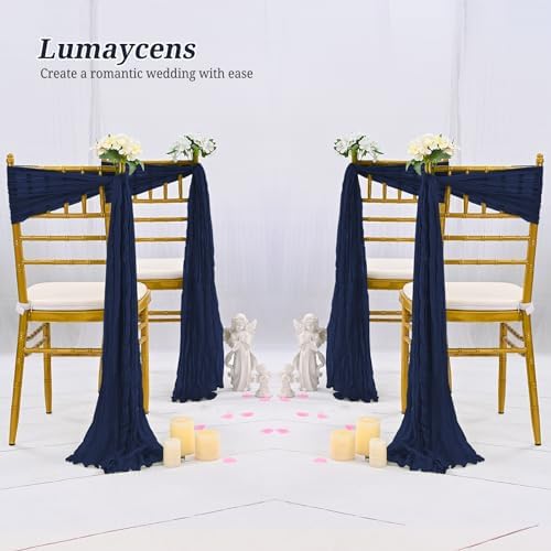 50 PCS Cheesecloth Chair Sashes Bows Wedding Aisle Decorations Chair Ribbon Ties Back Sash for Wedding Party Events Banquet Chair Cover Decoration (Navy Blue) - Image 6