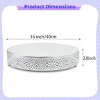 16 Inch Large Cake Silver tand,Hollow Floral Pattern Round Metal Dessert Stand, Elevated Display Tray for Wedding Receptions, Baby Showers, Birthday Parties, Home Tea Decor - Image 2