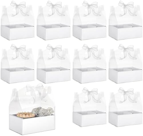 Honeydak 10 Pcs Cake and Flower Clear Boxes with Handle Ribbon Cajas Para Arreglos Florales Portable Transparent Gift Packaging for Holiday Wedding Birthday Party Supplies(Regular,4 Inch,White) - Image 6