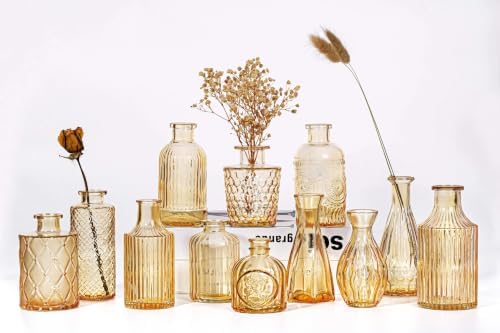 Mini Bud Vases Centerpieces for Tables,Clear Bud Vases for Flowers,Small Flower Vases Suitable for Birthday Party,Anniversary,Wedding Reception,Baby Shower (Gold, 12PCS) by Unknown