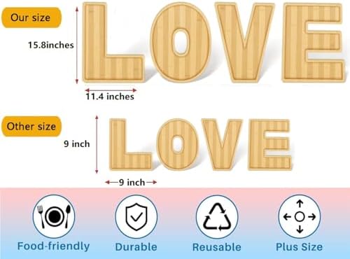 4 Pack Larger Bamboo Solid Serving Platter, 15.5'' Love Serving Trays, Charcuterie Serving Boards Snack Food Cake Cookies Platter for Anniversary Wedding Baby Shower Birthday Party Decoration - Image 2