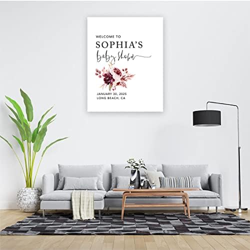 Andaz Press Custom Large Baby Shower Welcome Sign, 16" x 20", Boho Burgundy Blush Floral Personalized Canvas Welcome Sign, Gender-Neutral Canvas Sign for Baby Sprinkle, Fall Baby Shower Decorations - Image 3