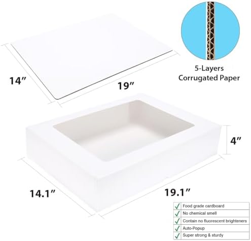 6 Pack 19x14x4 Inch Large Rectangle Cake Boxes with Cake Boards - Image 2