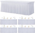 4 Pack Spandex White Tablecloths for 8 Foot Rectangle Tables, Wrinkle Free Fitted Table Cloth 8ft Stretchy Tablecover Desk Skirt for Parties Weddings Birthday Banquet Baby Shower by Htper