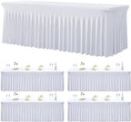 4 Pack Spandex White Tablecloths for 8 Foot Rectangle Tables, Wrinkle Free Fitted Table Cloth 8ft Stretchy Tablecover Desk Skirt for Parties Weddings Birthday Banquet Baby Shower by Htper
