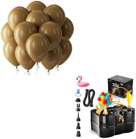 Bezente Brown Balloons Latex Party Balloons - 100 Pack 12 inch Round Helium Light Brown Balloons and Electric Balloon Pump Multiple by Bezente