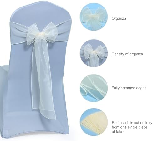 MDS Pack of 100 Organza Chair Sashes for Wedding & Event Décor – Ivory - Image 6