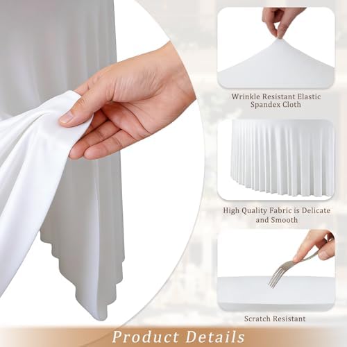 6 Pack White Round Spandex Tablecloths, 6FT/72In Stretchy Table Cloth with Skirt, Washable Fitted Tablecloth, Circle Wrinkle Free Table Cover for Wedding Party Birthday Outdoor Event - Image 4