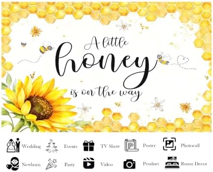 8x6ft Fabric Watercolor Honey Bee A Little Honey is On The Way Backdrop Sunflower Honeycomb Background for Baby Shower Party Decorations Tapestry Photo Studio Props - Image 3