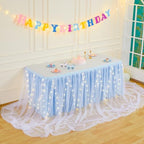 PARTISKY Blue Tulle Tutu Table Skirt for Rectangle Tables or Round Tables,Led Light String Table Cloth for Boys Girls Baby Shower Baby Shark Themed Party Dessert/Cake Tables - Image 4