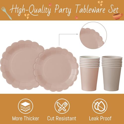 Yaomiao 175 Pcs Boho Party Supplies Brown Paper Plates Cups Napkins Set - Image 3