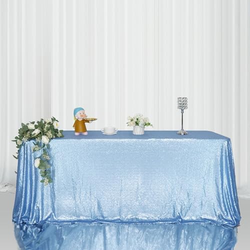 Eternal Beauty Baby Blue 90x132 Inch Baby Shower Sequin Tablecloth - Image 2