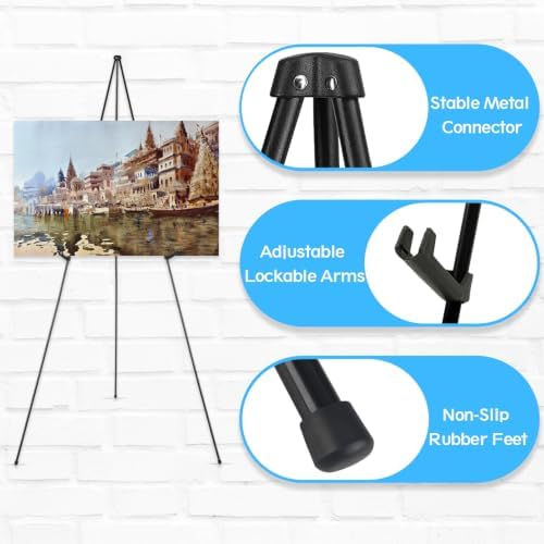 3 Pack 63 Inch Easel Stand for Wedding Sign, Poster, Portable Metal Painting Easels Stand Adjustable Folding Easel for Art Crafts Show,Arts,Birthday (Black) - Image 6