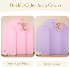 Pink and Purple Arch Cover 3 Set-6FT, 5FT, 4FT Arch Backdrop Cover Spandex Fitted 2-Color Fabric Arch Stand Covers for Baby Shower Girls Mermaid Birthday Party Wedding Photo Background Decorations - Image 3