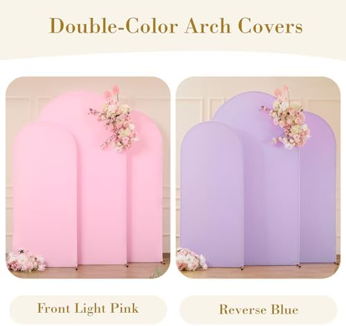 Pink and Purple Arch Cover 3 Set-6FT, 5FT, 4FT Arch Backdrop Cover Spandex Fitted 2-Color Fabric Arch Stand Covers for Baby Shower Girls Mermaid Birthday Party Wedding Photo Background Decorations - Image 3