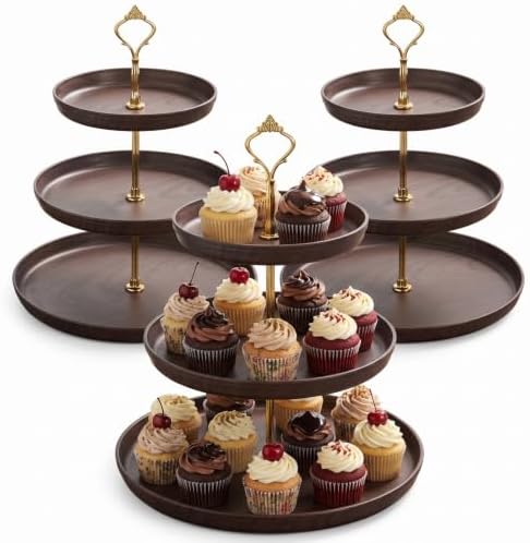 Thenshop 3 Pack 3 Tier Cupcake Stand, Faux Ebony Plastic Serving Tray by Thenshop
