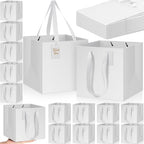 Windyun 50 Pcs Square Paper Gift Bags with Handle 10 x 10 x 10'' Large Favor Bag with DIY Thank You Tag for Wedding Christmas Bridal Shower Bridesmaid Birthday Party (White) by Windyun