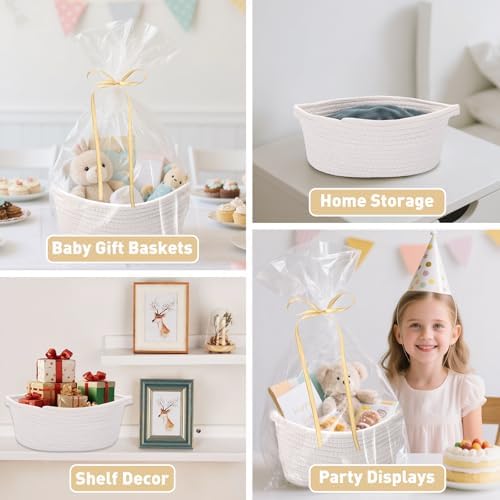 Small Woven Gift Baskets, 6 Pack White Rope Baskets with Gift Bags - Image 7