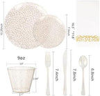 Rubtlamp 350 Pcs Gold Glitter Plastic Plates, Hammered Disposable Plates Set (50 Guests), Glitter Dinnerware Set Include 100 Plastic Plates, 150 Glitter Silverware, 50 Cups And 50 Napkins - Image 2