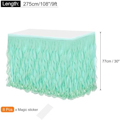 MECCANIXITY 9ft Mint Green Tutu Table Skirt, Tulle Curly Willow Table Skirt for Rectangle Tables, Ruffle Table Skirt for Birthday Wedding Gender Reveal Party - Image 2