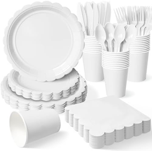 Vyntra 350 Pcs White Paper Plates and Napkins Party Supplies by PartyTablewareSupplies