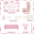 Costova Pink Bow Baby Shower Decorations Kit – 144 Pcs Complete Coquette Baby Shower Party Supplies for Girl Pink Bow Themed Party Décor - Image 2