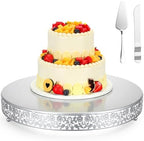 Wenqik 18 Inch Silver Cake Stand Set Metal Round Cupcake Dessert Stand with Cake Cutting, Flower Spatula Wedding Cupcake Pastry Display Candy Holder Display for Wedding Party Birthday Baby Shower by Wenqik