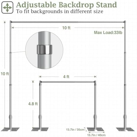 EMART Heavy Duty Backdrop Stand 10x10 Adjustable Photo Pipe and Drape Stand - Image 3