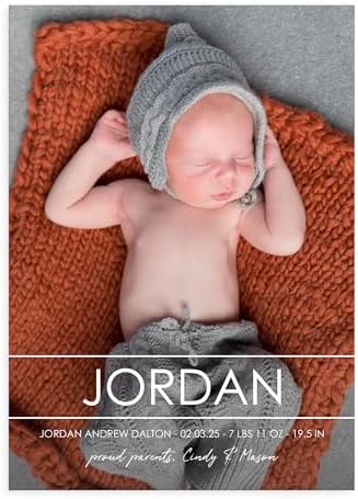 Let's Make Memories Personalized Baby Announcement Cards - Birth, Adoption - Boy, Girl - Premium Quality Custom Photo Cards for Mailing - 5x7 - Includes White Envelopes - Modern Lines - 100 ct by LetsMakeMemories