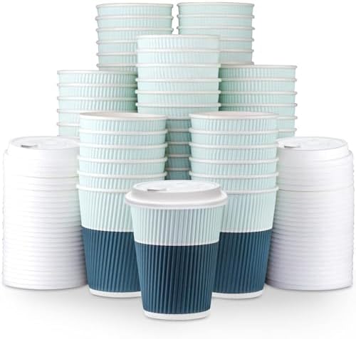 Disposable Coffee Cups With Lids - 12 oz To Go Coffee Cups (80 Set) With Sturdy Lids Prevent Leaks! Paper Hot Cup Holds Shape With Hot, Cold Drinks. Ripple Cups Protect Fingers from Heat! - Image 2